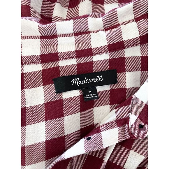 Madewell Central Shirt Gingham Check Red White Short Sleeve Hi Lo Hem Medium - Picture 5 of 5